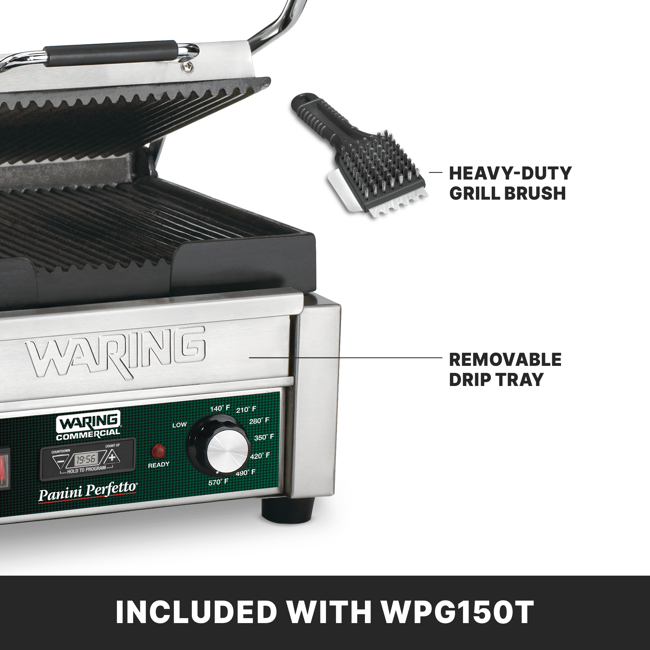 Ribbed Panini Grill with Timer, 9.75" x 9.25"